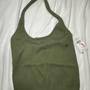 Olive Green Ribbed Halter Top